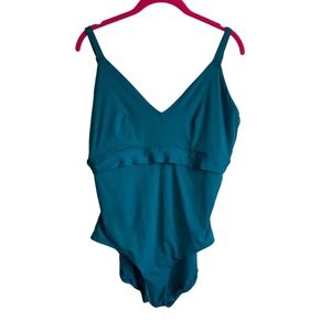 SPANX  Classic One Piece Ladies Swimsuit in Teal Style 50129R,‎ 1X